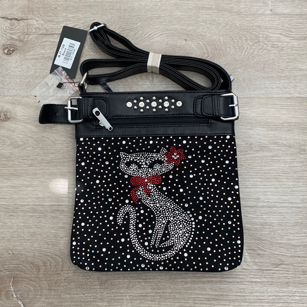 Black Handbag With Cat Design